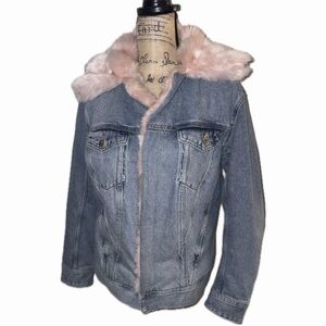 Liu Jo Milano Bambina 2022 Denim Jacket with Pink Faux Fur Lining Size M